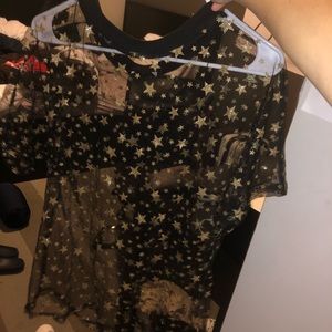 iHeartEaves black sheer glitter mesh star t shirt